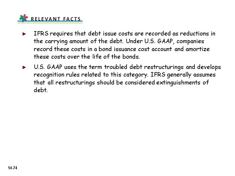 IFRS requires that debt issue costs are recorded as reductions in the carrying amount